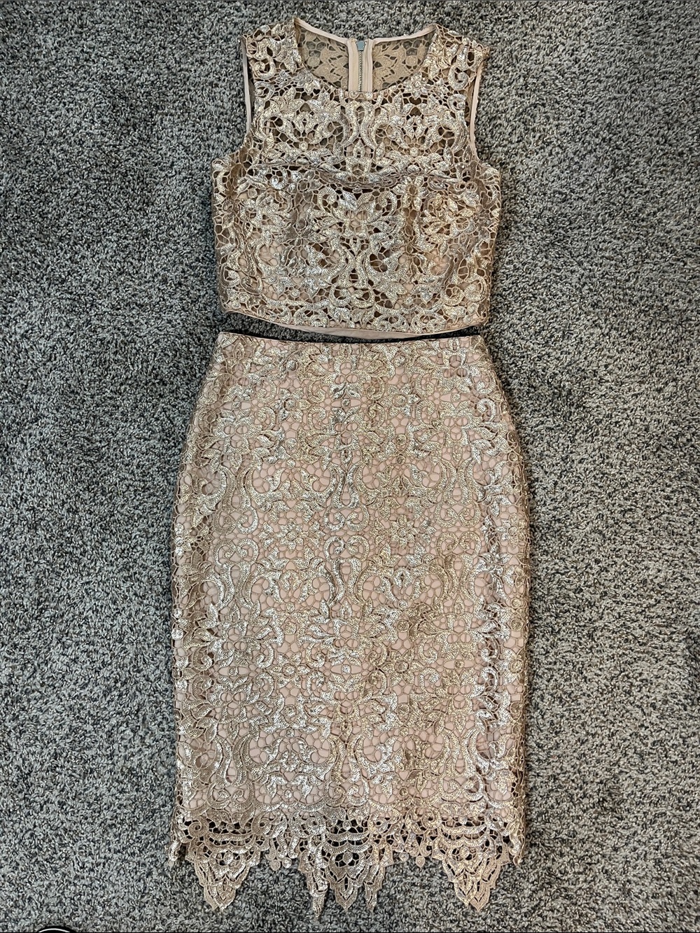 Badgley Mischka metallic guipure lace two-piece dress set 6